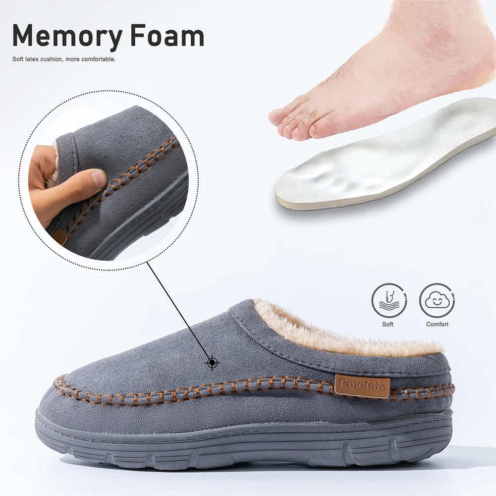 Pmoiste Soft Faux Suede House Slippers Men Comfortable Warm Cushion Designer Mark Line Living Room Shoes Slip-on Winter Indoor